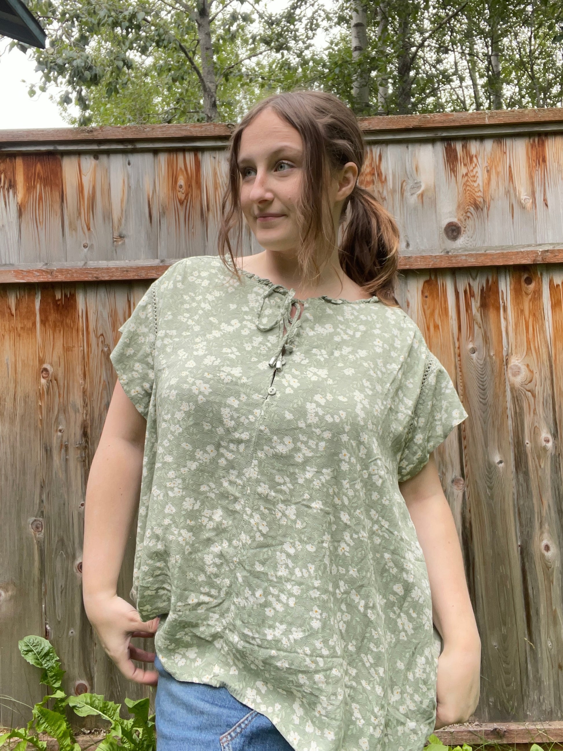 Sage Floral Button Up Blouse | From the Rack | Grace Thrifts