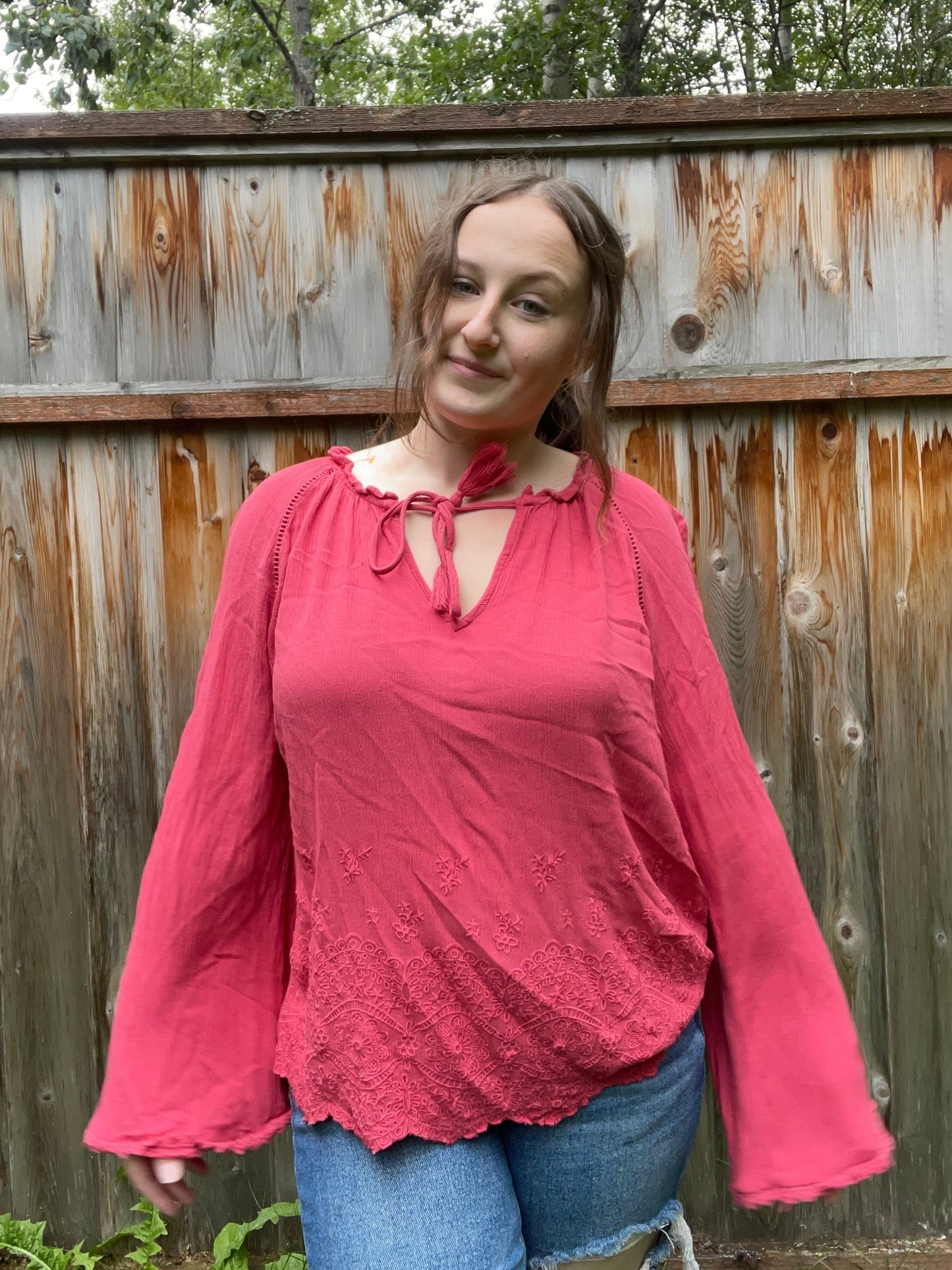 Pink Bell Sleeve Boho Blouse | From the Rack | Grace Thrifts