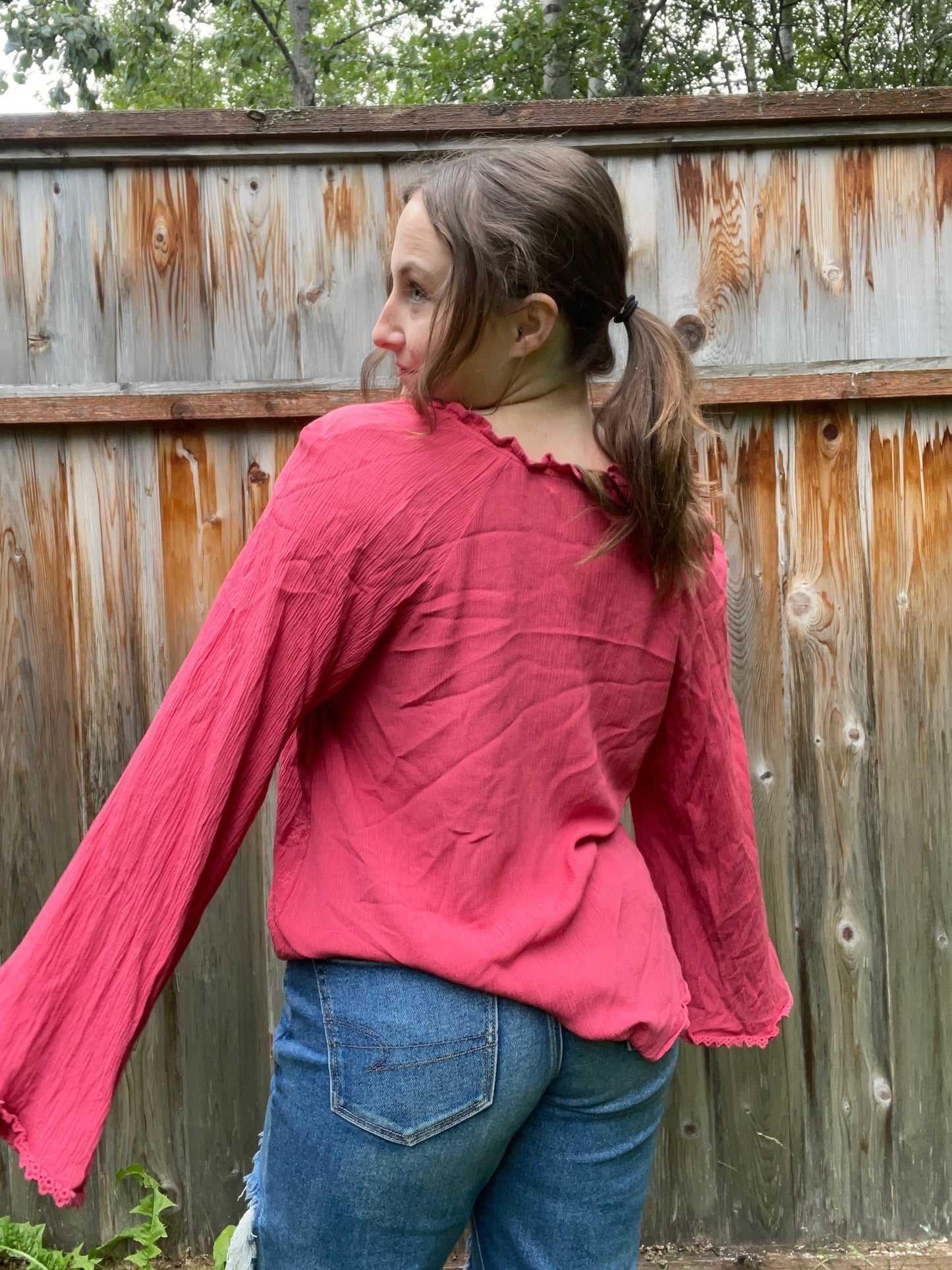 Pink Bell Sleeve Boho Blouse | From the Rack | Grace Thrifts