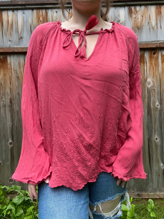 Pink Bell Sleeve Boho Blouse | From the Rack | Grace Thrifts