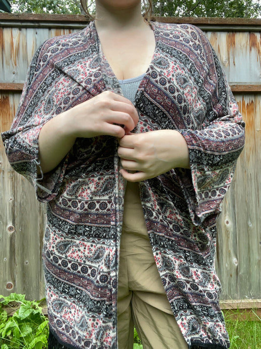Navy Fringe & Paisley Kimono | From the Rack | Grace Thrifts