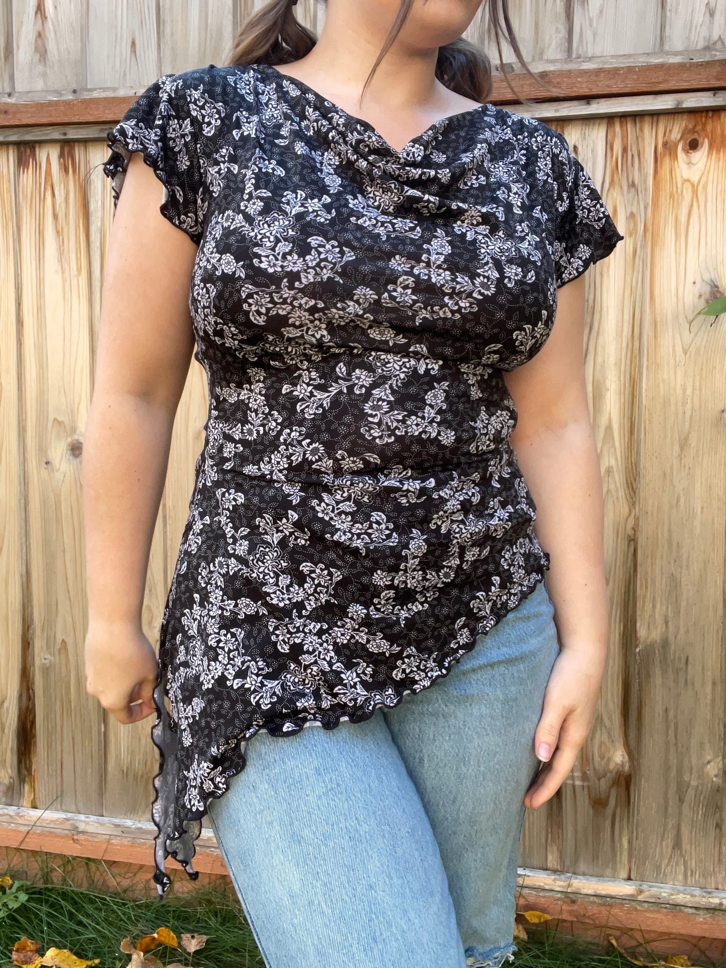 B&W Cowl Neck Top | From the Rack | Grace Thrifts