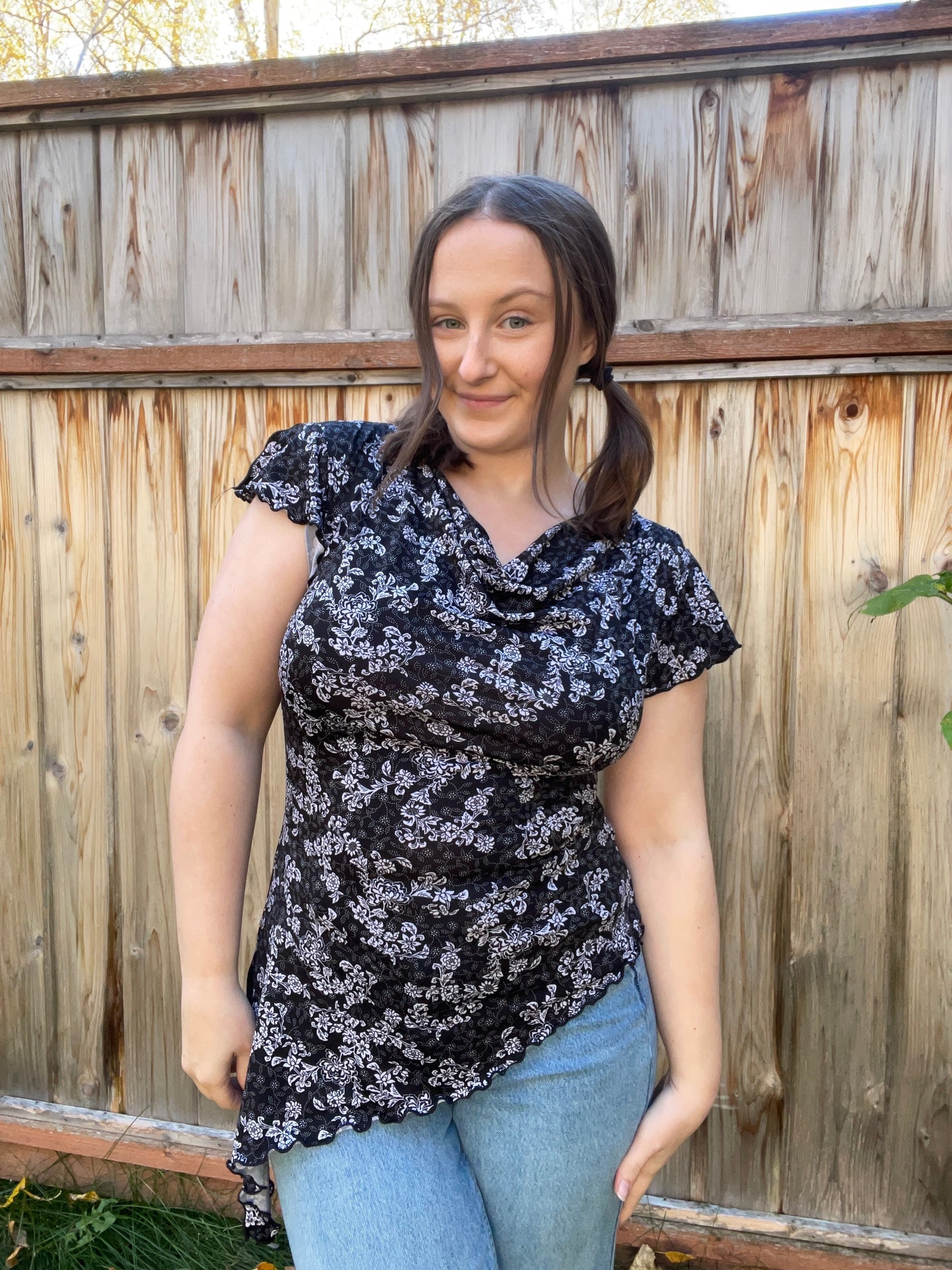 B&W Cowl Neck Top | From the Rack | Grace Thrifts