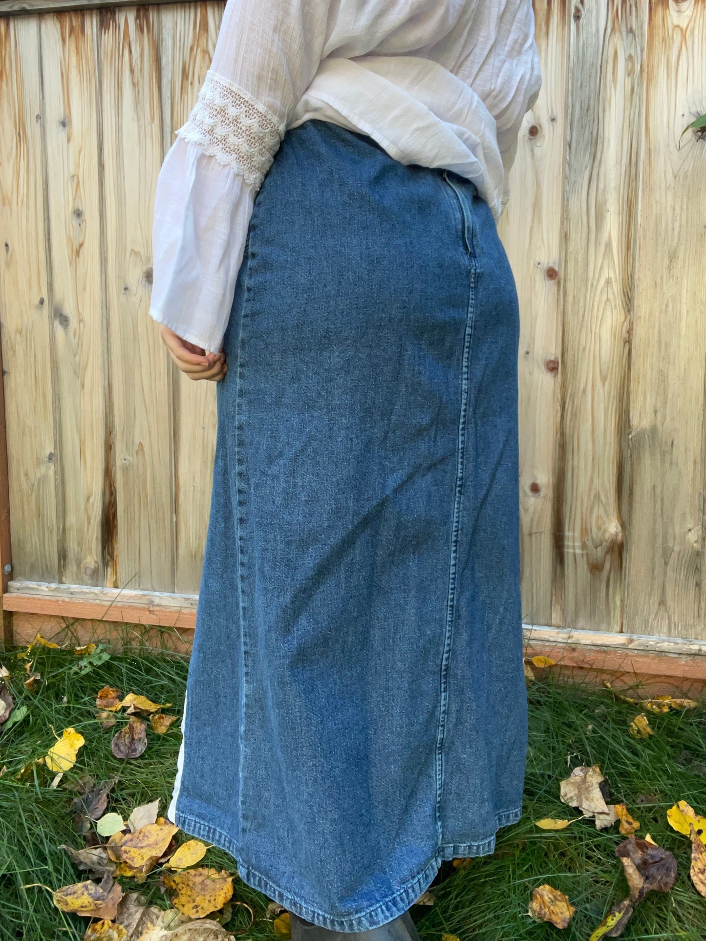 Denim & Lace Midi Skirt | From the Rack | Grace Thrifts