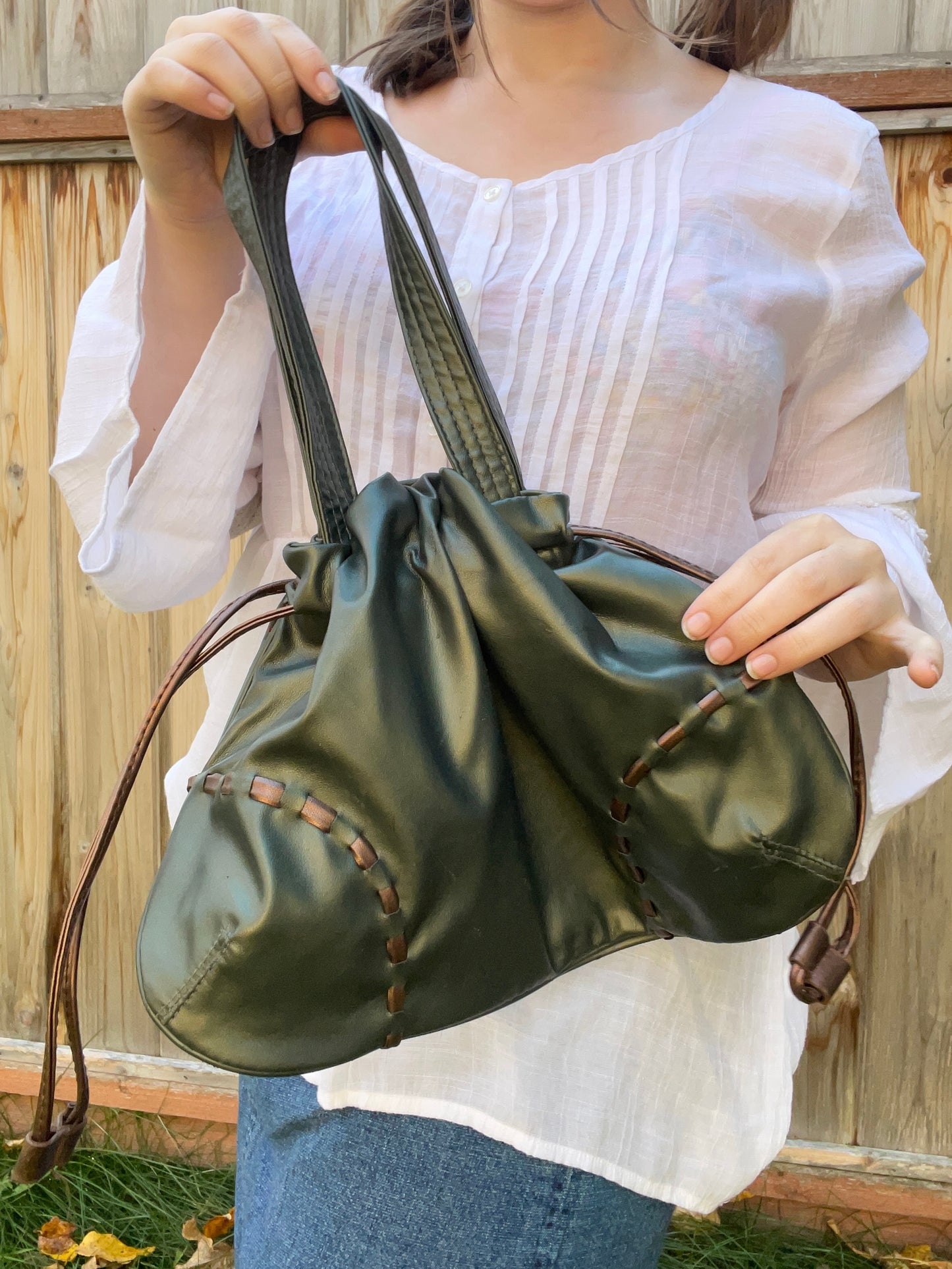 Green Drawstring Slouch Bag | From the Rack | Grace Thrifts