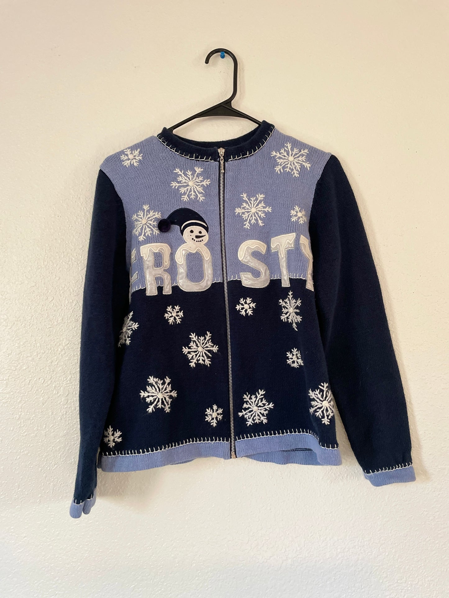 Frosty Blue Color Block Zip Up Sweater | Winter Wonderland Collection | Curated Secondhand Styles | Grace Thrifts | Wasilla, AK