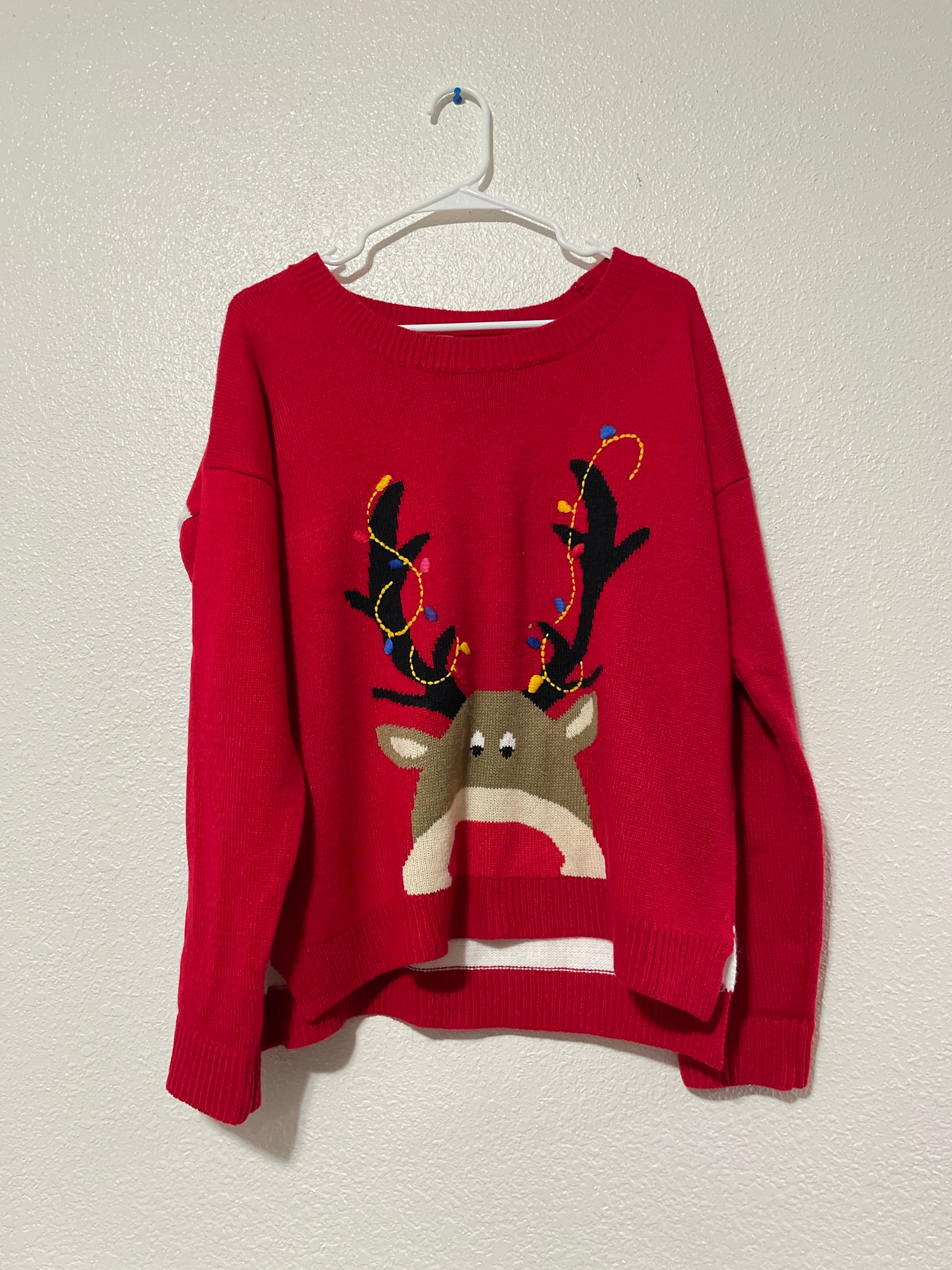 Red Reindeer Christmas Sweater | From the Rack | Grace Thrifts