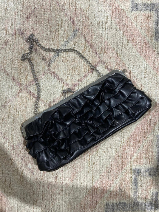 Black & Silver Ruffle Clutch | From the Rack | Grace Thrifts