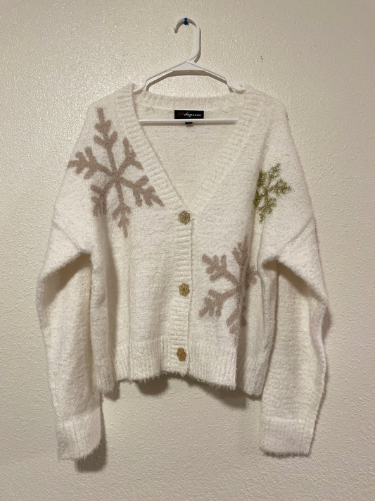 White Soft Snowflake Cardigan | From the Rack | Grace Thrifts