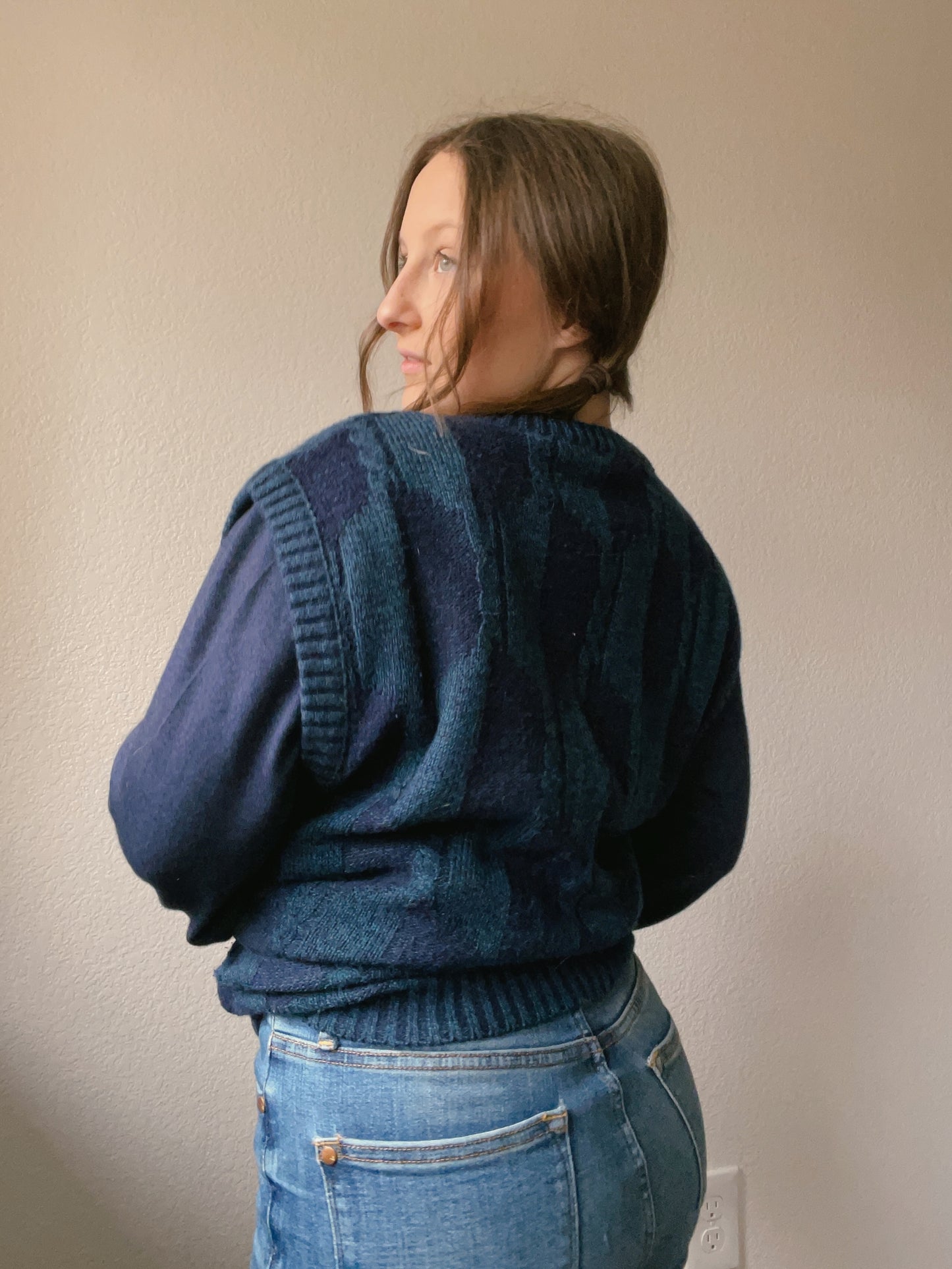 Dark Blue Abstract Sweater Vest | From the Rack | Grace Thrifts