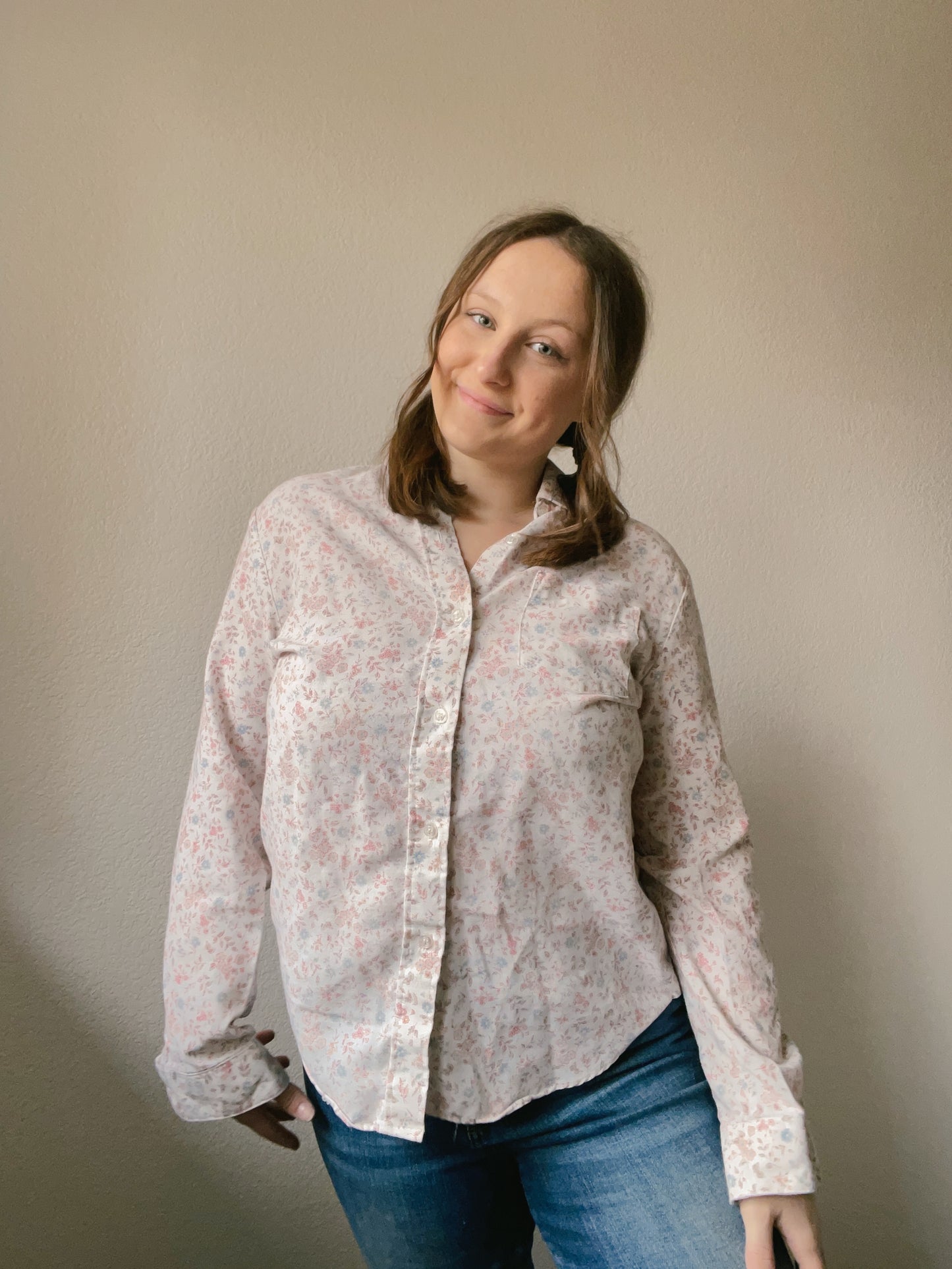 Pastel Floral Button Up Shirt | From the Rack | Grace Thrifts