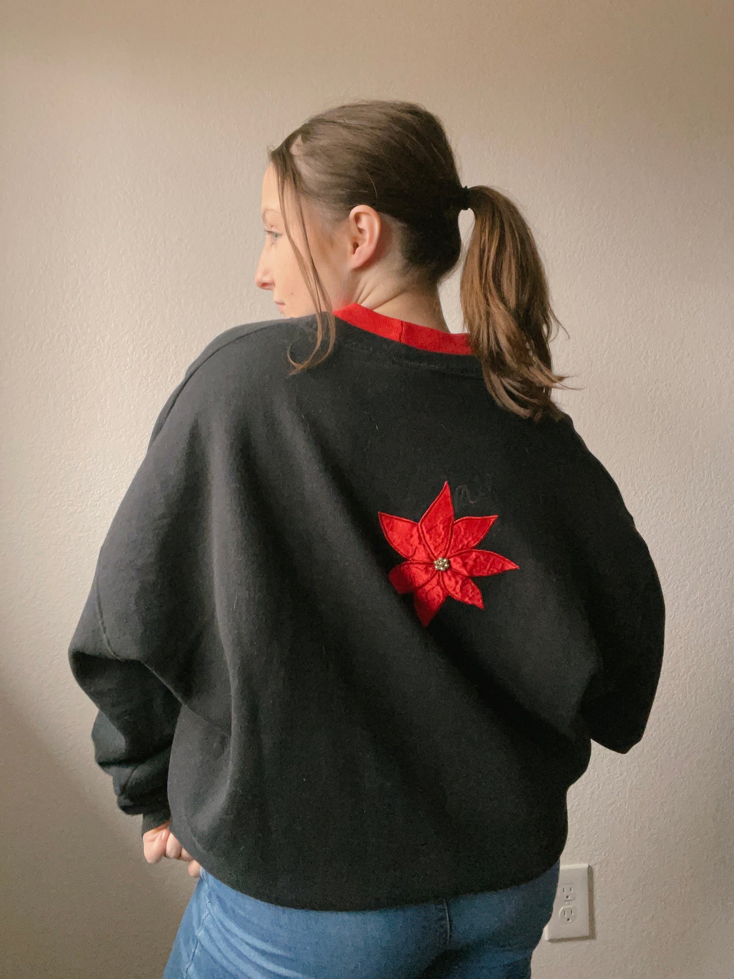 Black Poinsettia Crewneck | From the Rack | Grace Thrifts