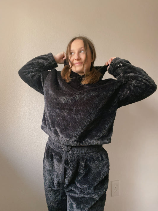 Black Fuzzy Joggers | From the Rack | Grace Thrifts