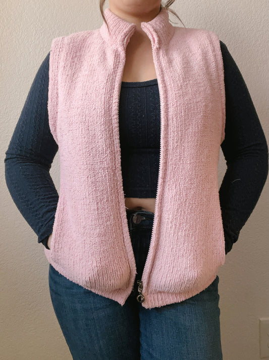 Pink Fuzzy Zip Up Vest | From the Rack | Grace Thrifts