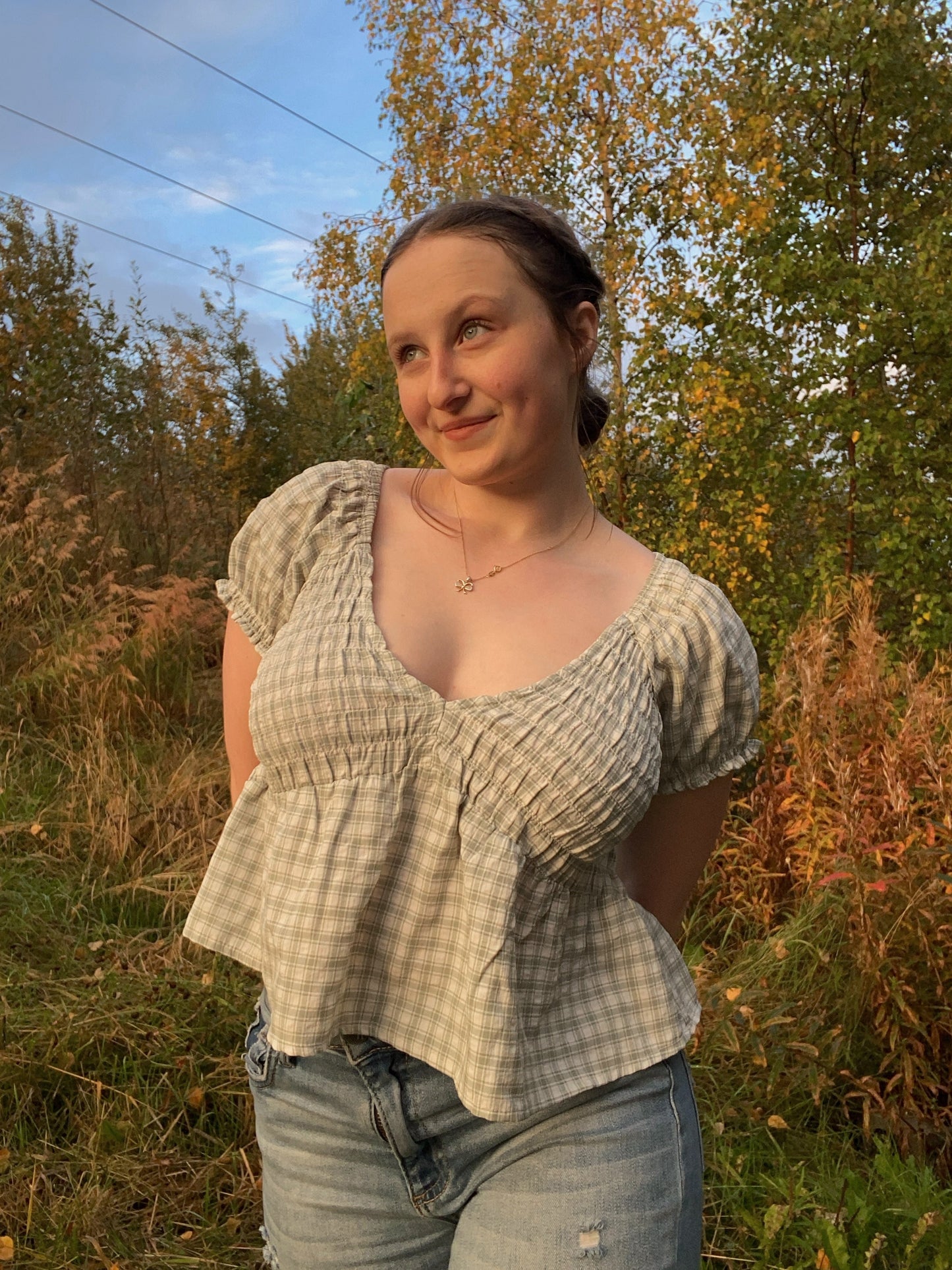Green Gingham Picnic Top | From the Rack | Grace Thrift | Curated Secondhand Styles | Located in Wasilla, AK