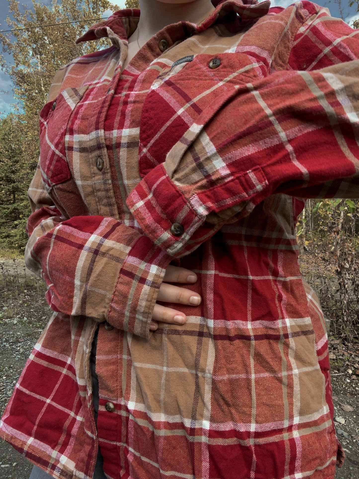 Columbia Red and Orange Button Up Flannel | From the Rack | Grace Thrifts | Curated Secondhand Styles | Wasilla, AK