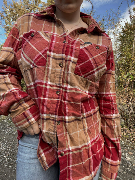 Columbia Red and Orange Button Up Flannel | From the Rack | Grace Thrifts | Curated Secondhand Styles | Wasilla, AK