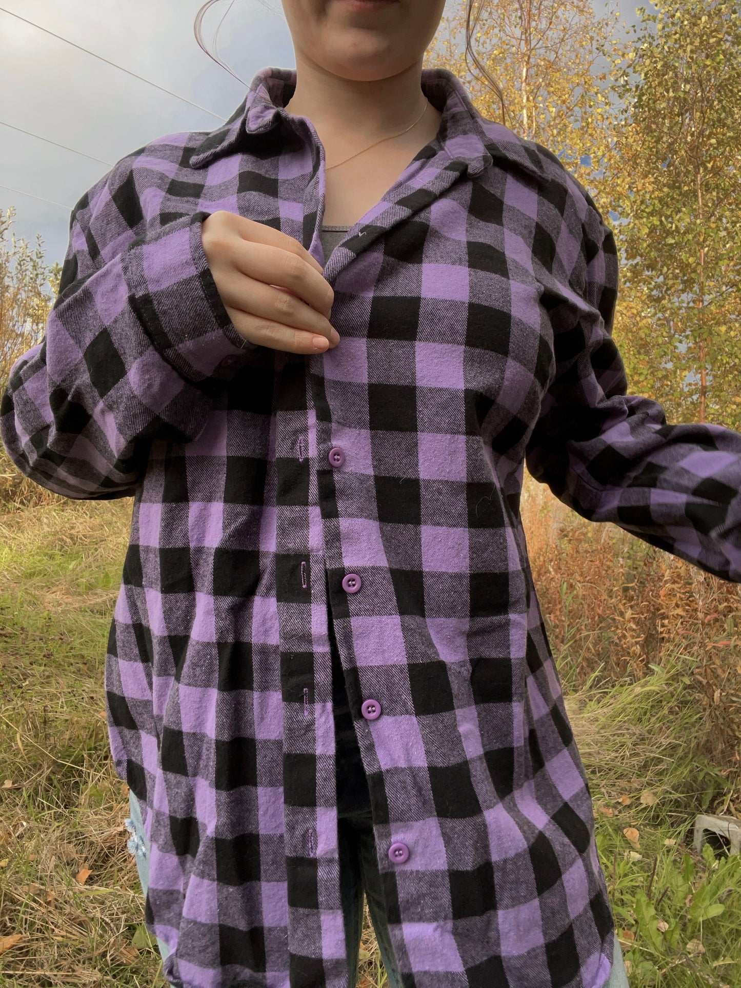 Purple and Black Button Up Flannel From the Rack | Curated Secondhand Styles | Grace Thrifts | Wasilla, AK