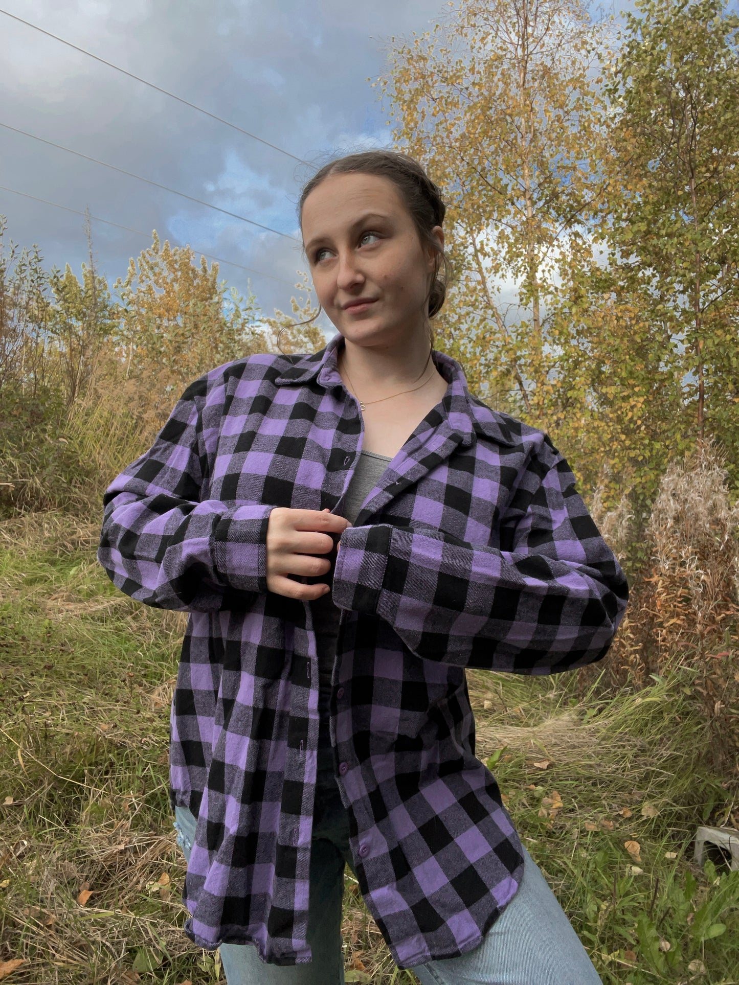 Purple and Black Button Up Flannel From the Rack | Curated Secondhand Styles | Grace Thrifts | Wasilla, AK