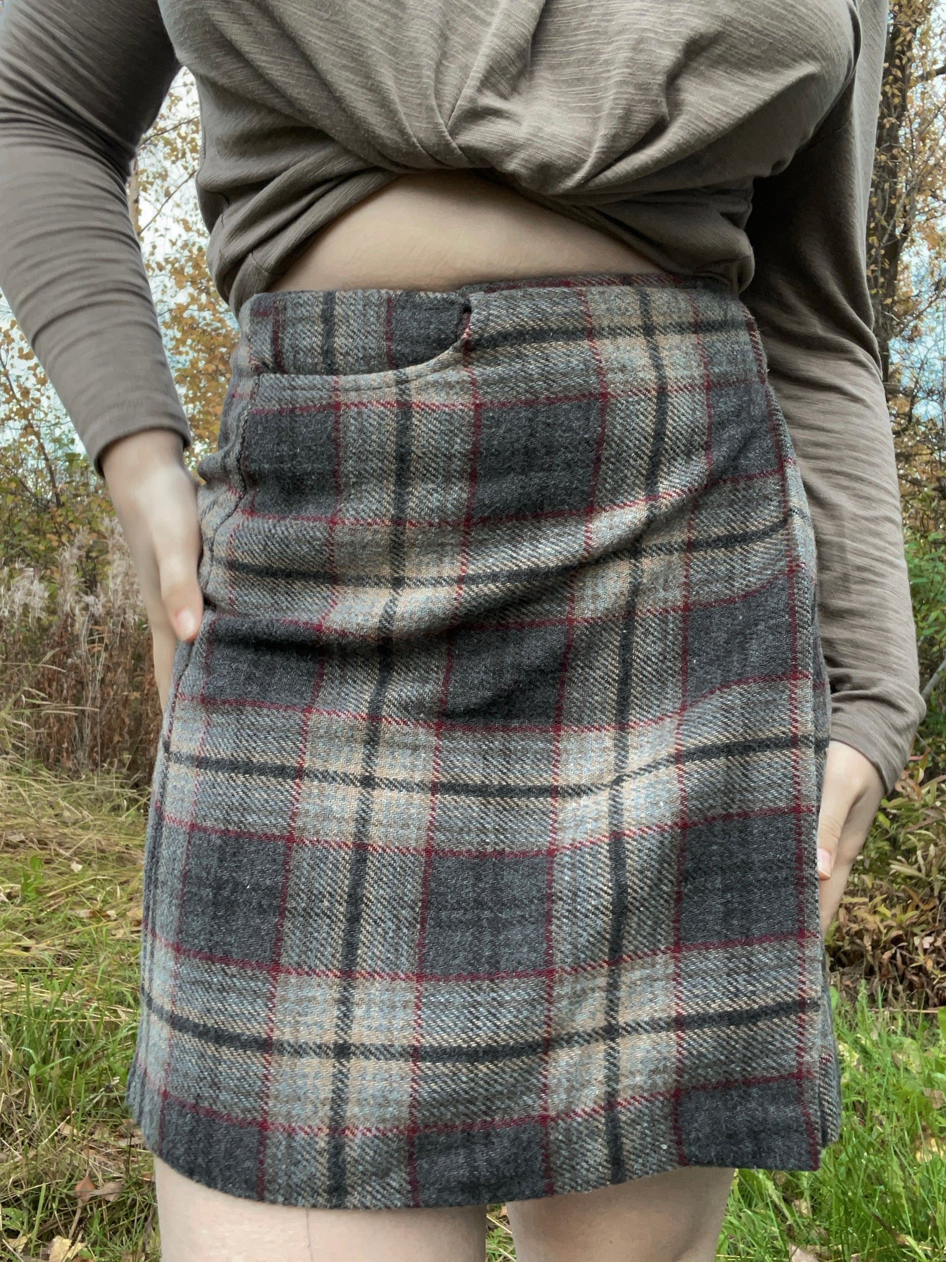 Slate Plaid Mini Wrap Skirt | From the Rack | Curated Secondhand Styles | Grace Thrifts | Wasilla, AK