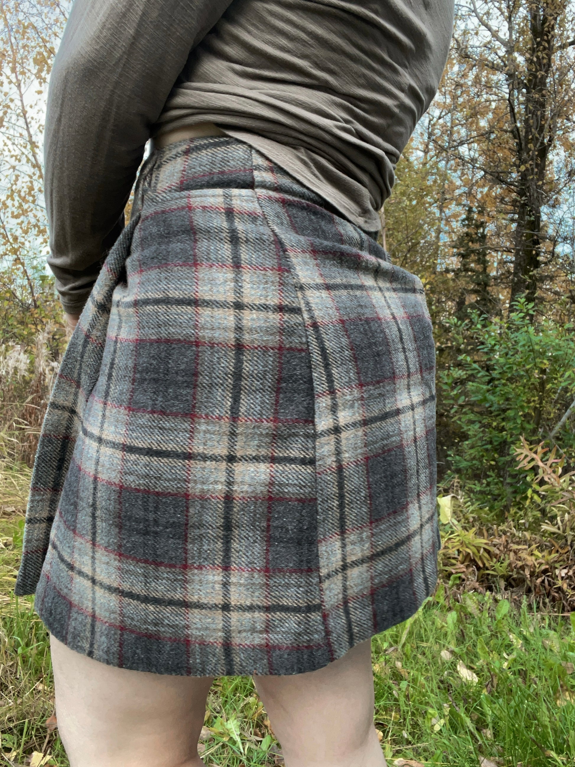 Slate Plaid Mini Wrap Skirt | From the Rack | Curated Secondhand Styles | Grace Thrifts | Wasilla, AK
