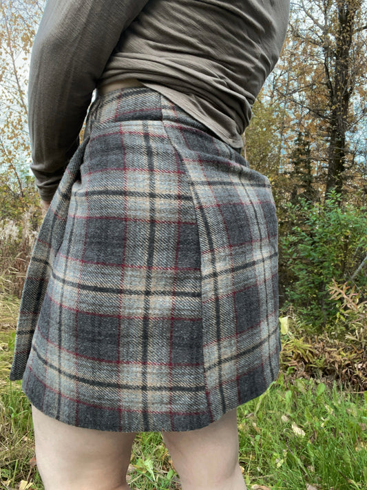 Slate Plaid Mini Wrap Skirt | From the Rack | Curated Secondhand Styles | Grace Thrifts | Wasilla, AK