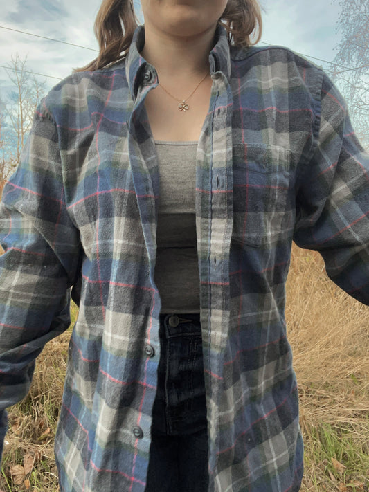 Blue and Grey Button Up Flannel | From the Rack | Curated Secondhand Styles | Grace Thrifts | Wasilla, AK