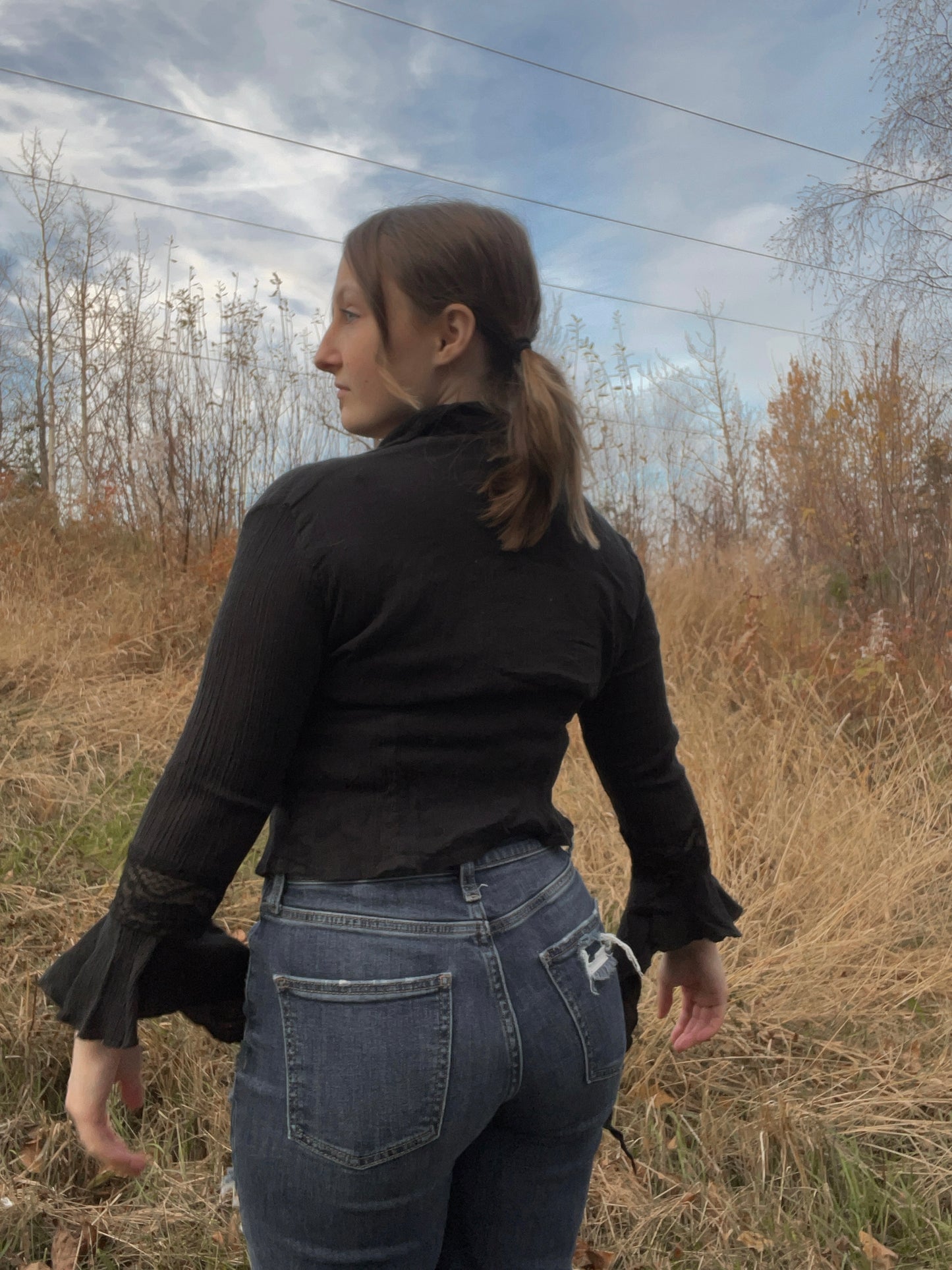 Black Y2K Ruffle Witch Top | From the Rack | Curated Secondhand Styles | Grace Thrifts | Wasilla, AK