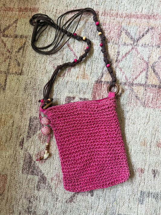 Hot Pink Woven Shoulder Bag