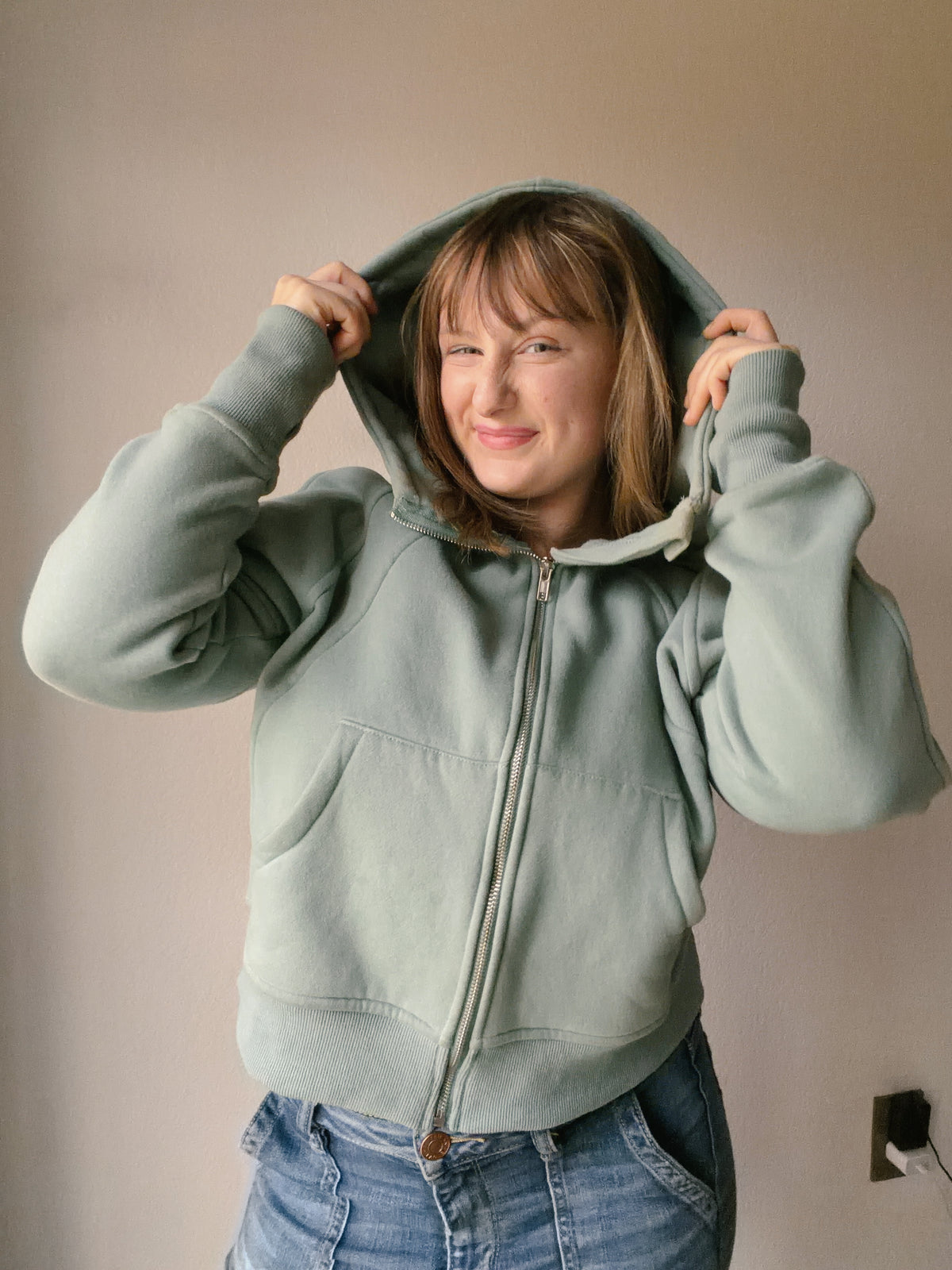 Cropped Teal Zip Up Hoodie
