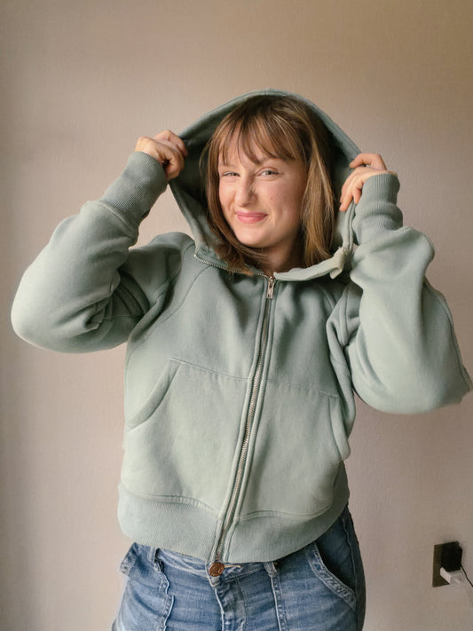 Cropped Teal Zip Up Hoodie