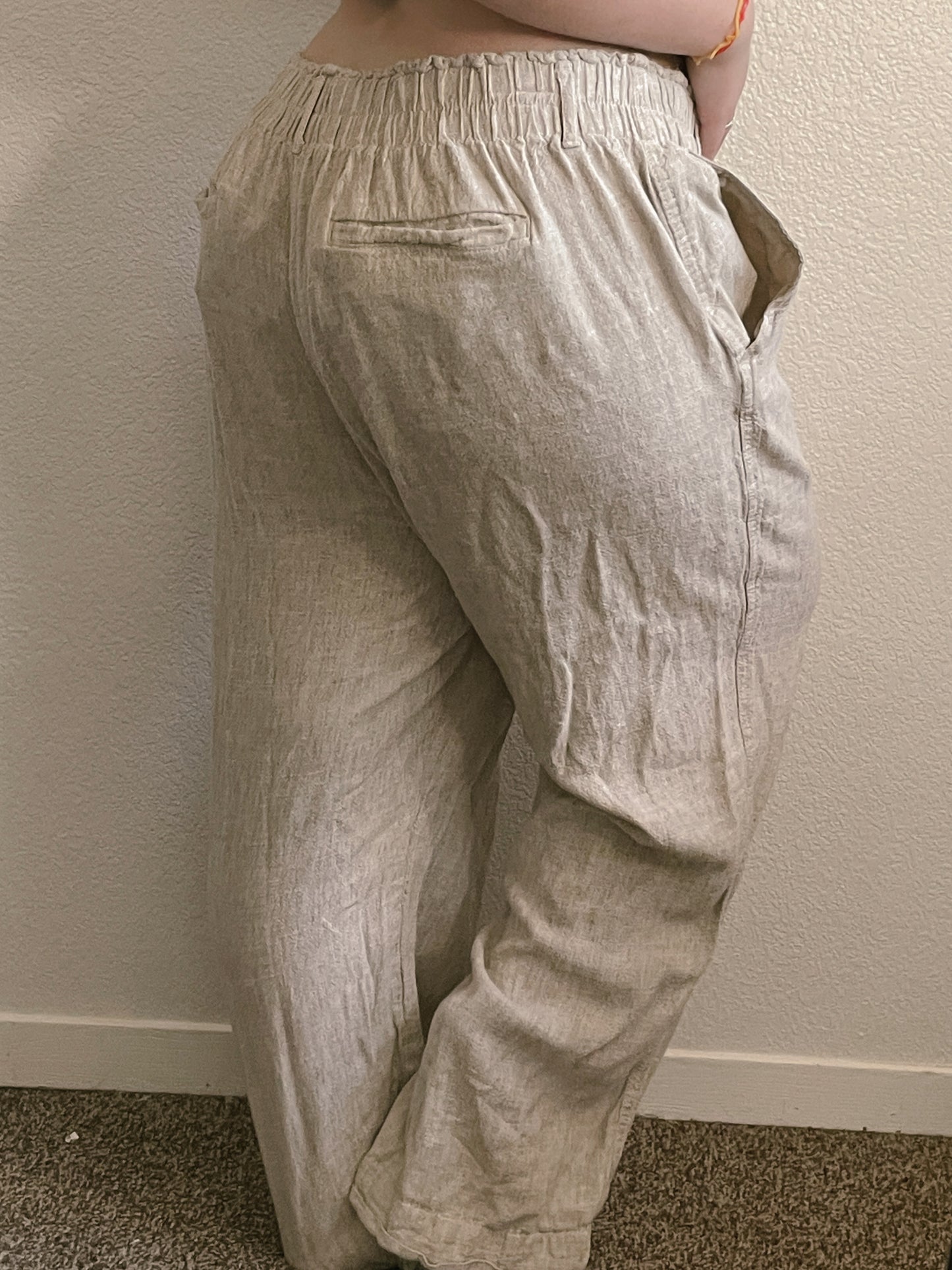 Beige Casual Elastic Pants