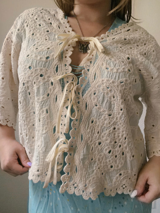 Cream Eyelet Cardigan