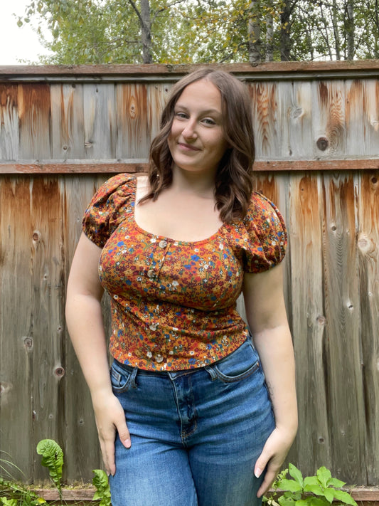 Fall Floral Puff Sleeve Top