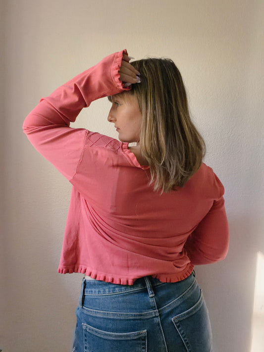 Peach Ruffle V-Neck Top