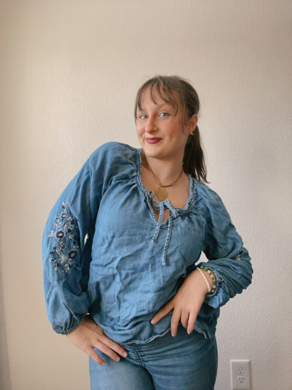 Embroidered Denim Blouse