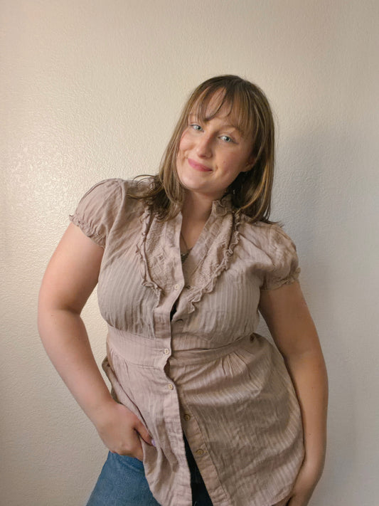 Beige Lace Babydoll Blouse