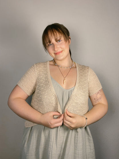 Tan Short Sleeve Crop Cardigan
