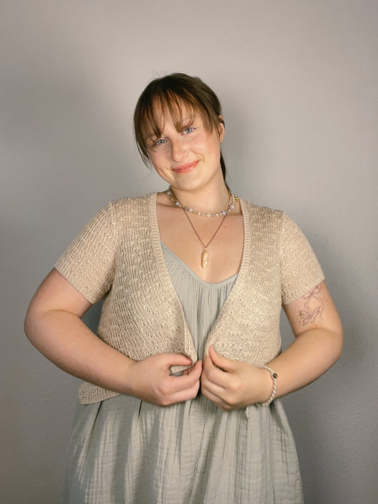 Tan Short Sleeve Crop Cardigan