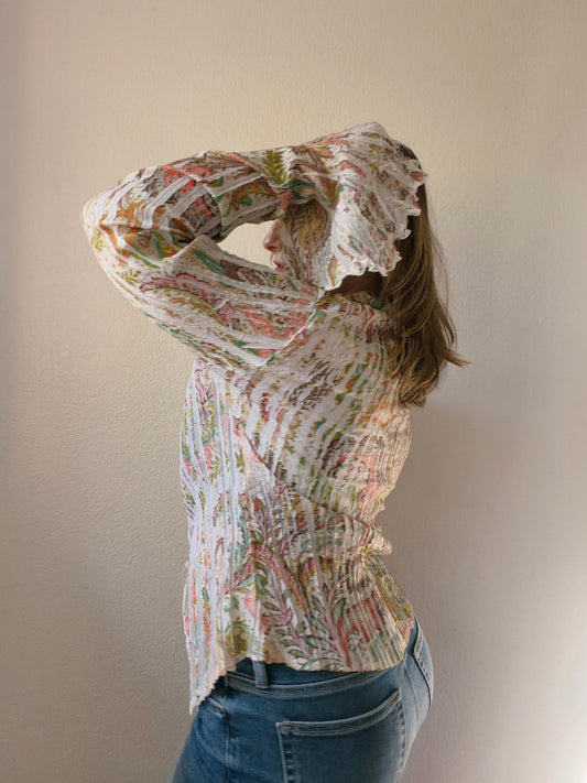 Crinkle Paisley Bell Sleeve Top