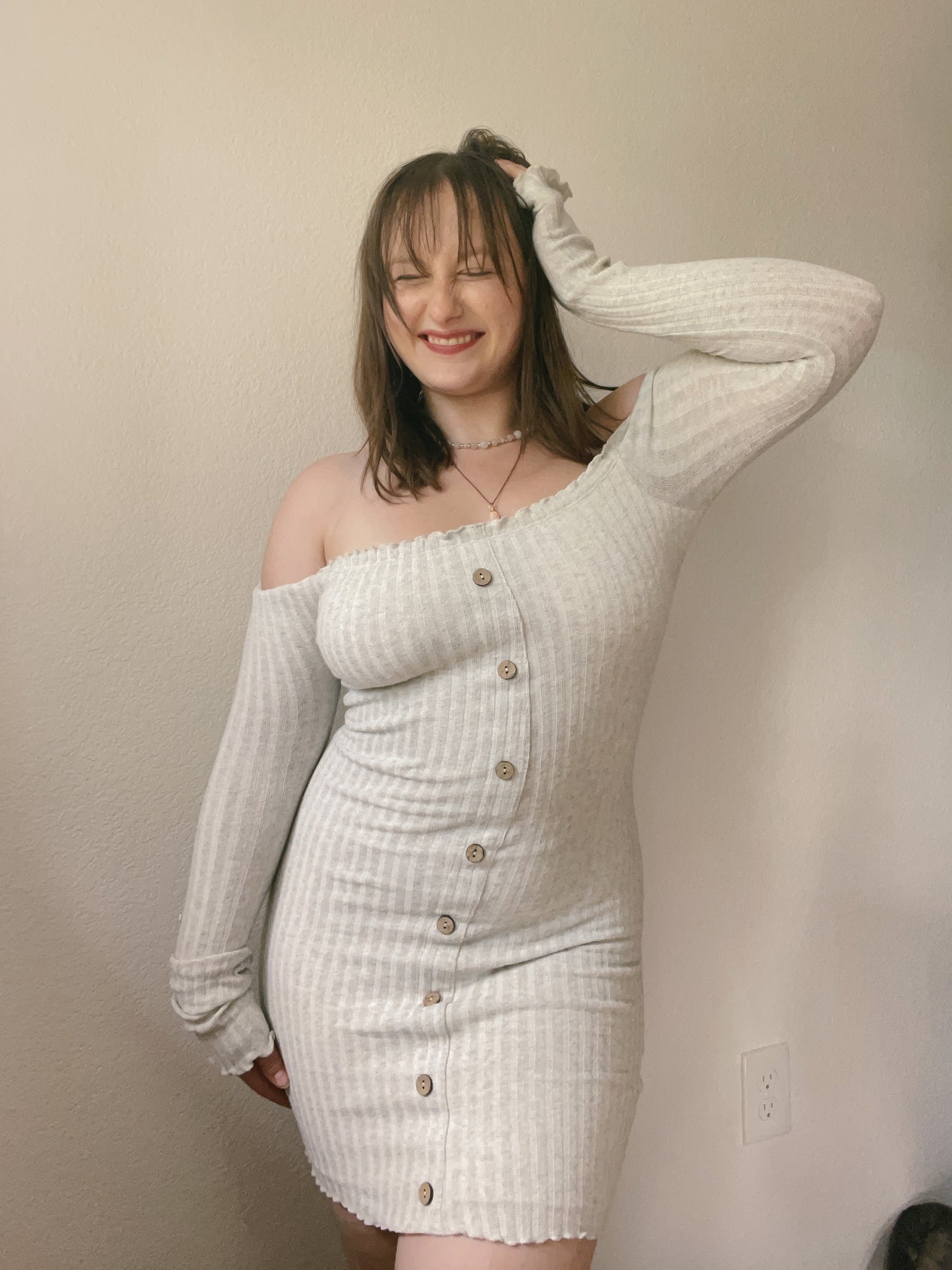 Light Grey Long Sleeve Sweater Dress