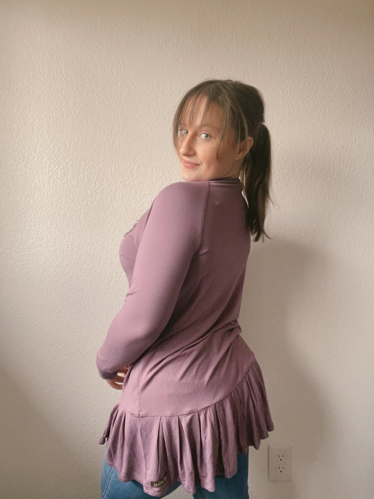 Violet Lace & Ruffle Long Sleeve Top