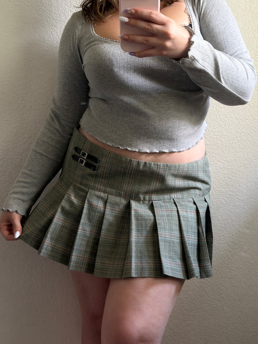 Olive Pleated Micro Skirt