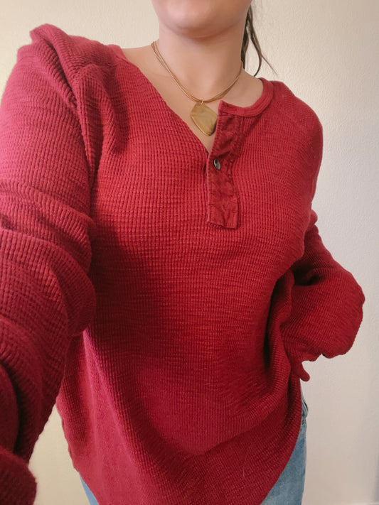 Red Waffle Knit Top