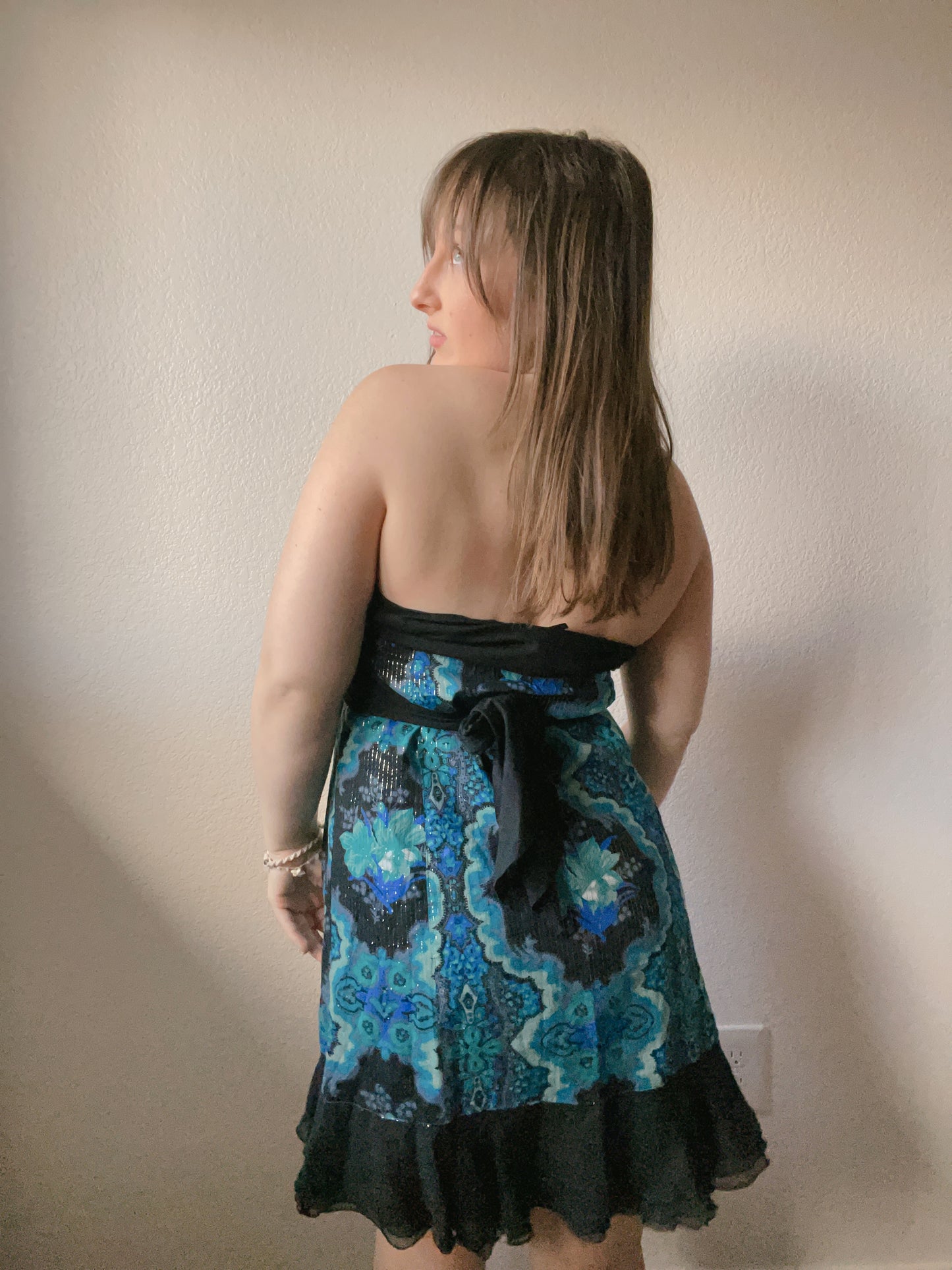 Teal Pinstripe Mini Dress