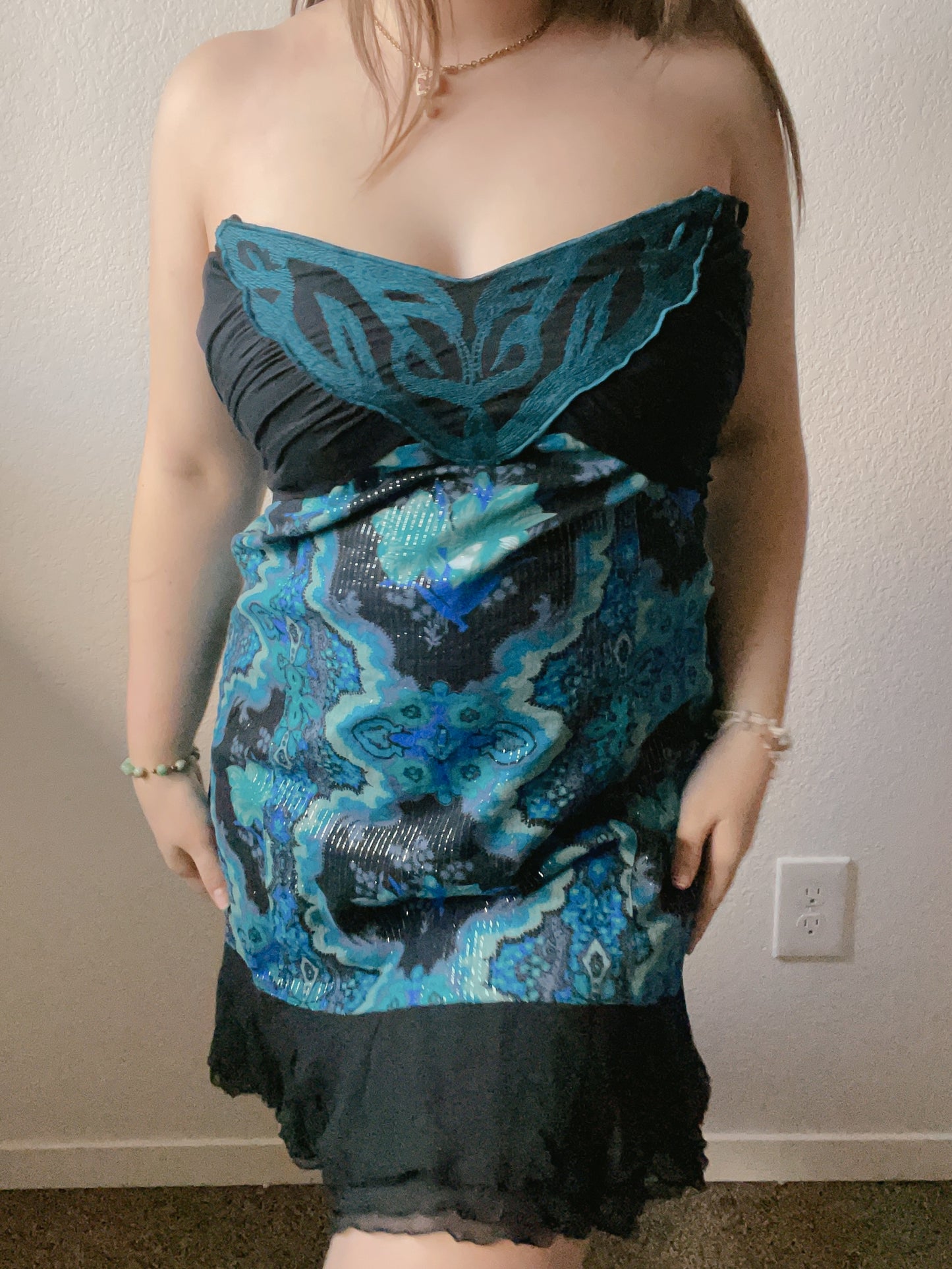 Teal Pinstripe Mini Dress