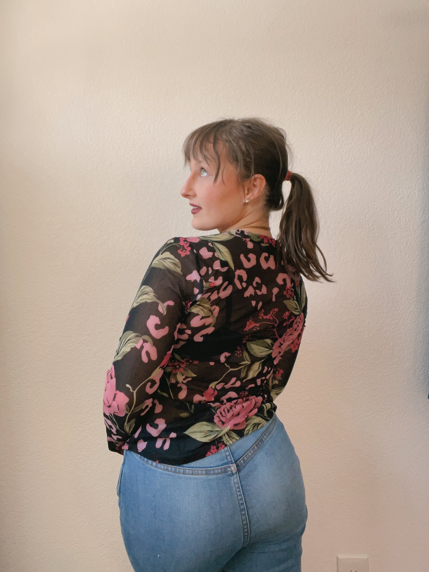 Pink Leopard Sheer Top