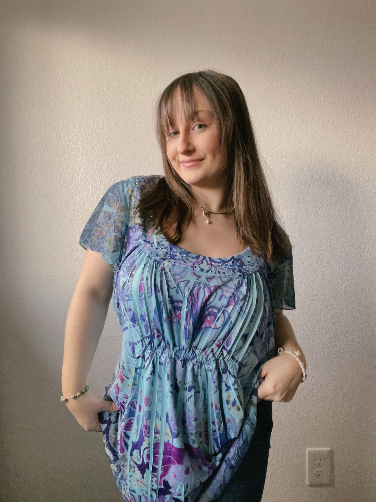 Multi-Print Rhinestone Blouse