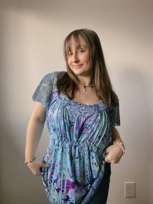 Multi-Print Rhinestone Blouse