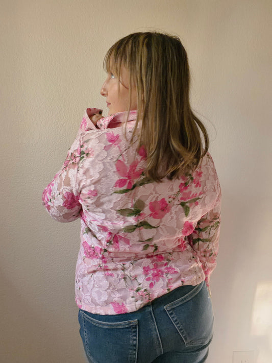 Pink Floral Lace Blazer